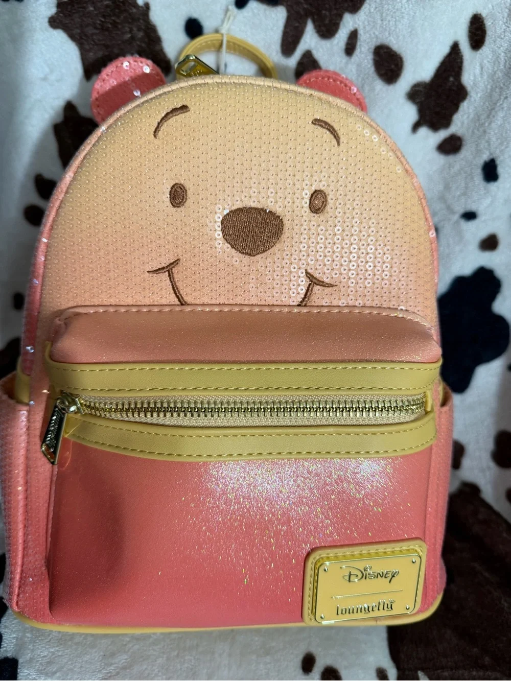Loungefly Peach and Yellow Winnie the Pooh Sequin Mini Backpack